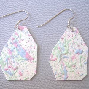 Spring Hand Painted Paper Earrings Handmade Pierced Hook Dangle Unique OOAK New